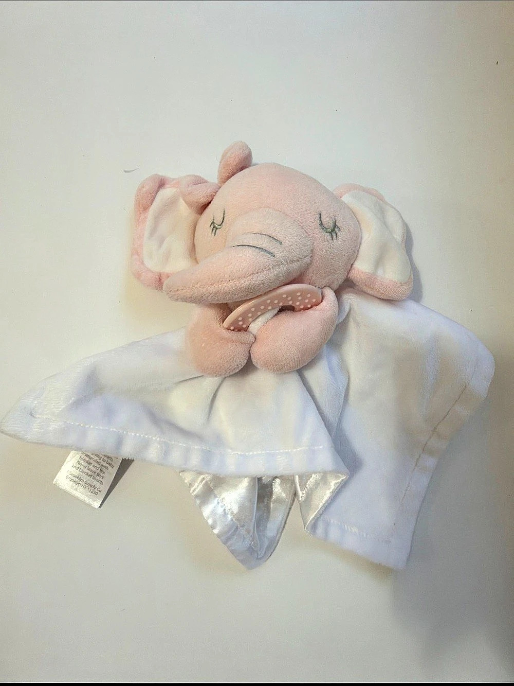 Brooklyn Supply Co. Elephant Lovey Security Blanket Pink & White Like New
